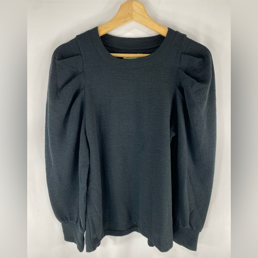 New Madewell Black Pleated Statement Sleeve Top - Picture 1 of 4